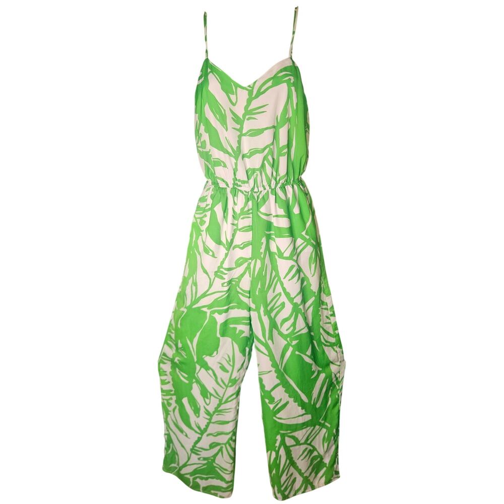 Lilly Pulitzer Green White Halter Jumpsuit Floral Zip up Pockets Sz XS Lined - Picture 3 of 9